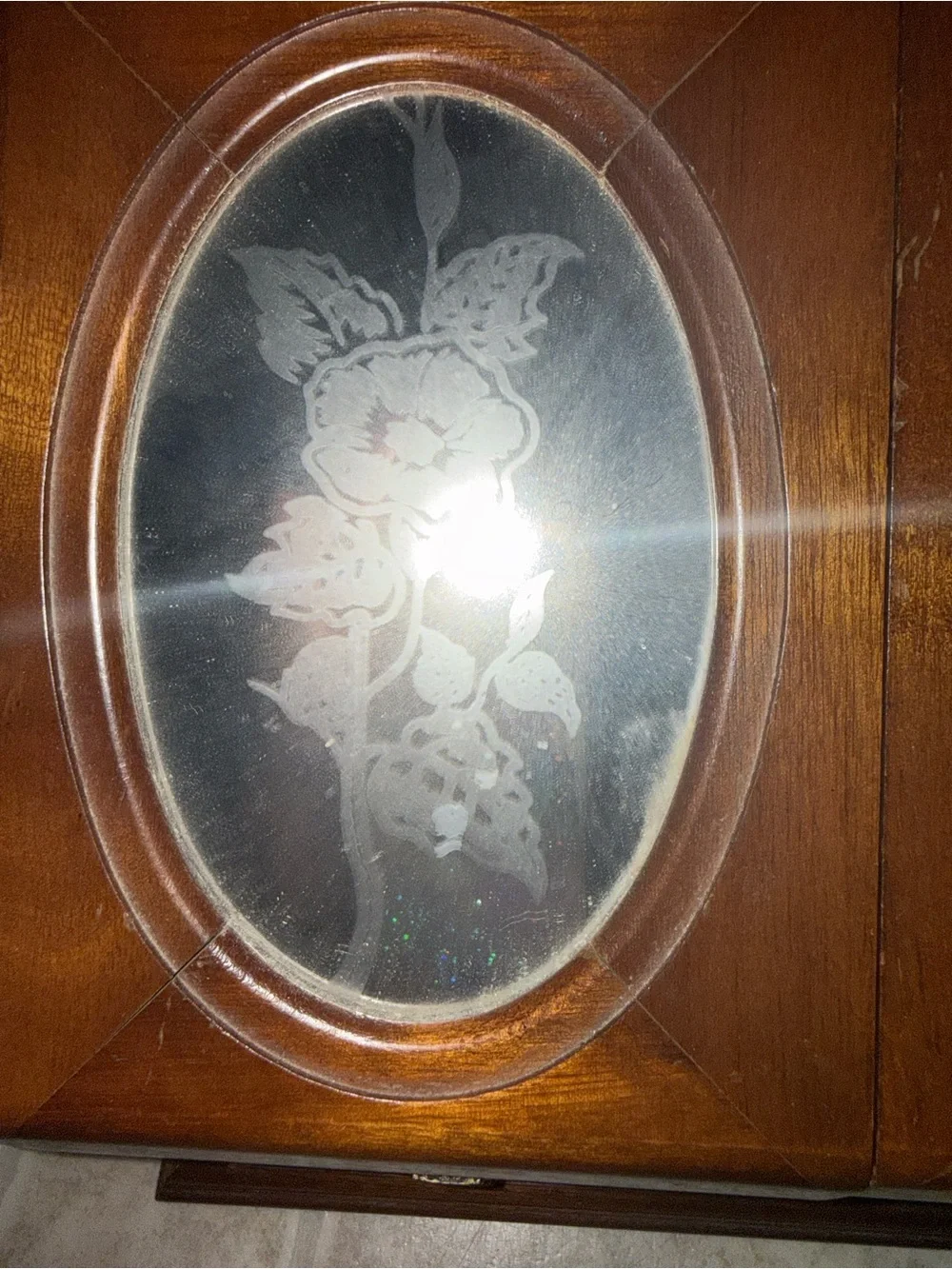 Wood-Finish Jewelry Organizer with Etched Glass Panels - Brown